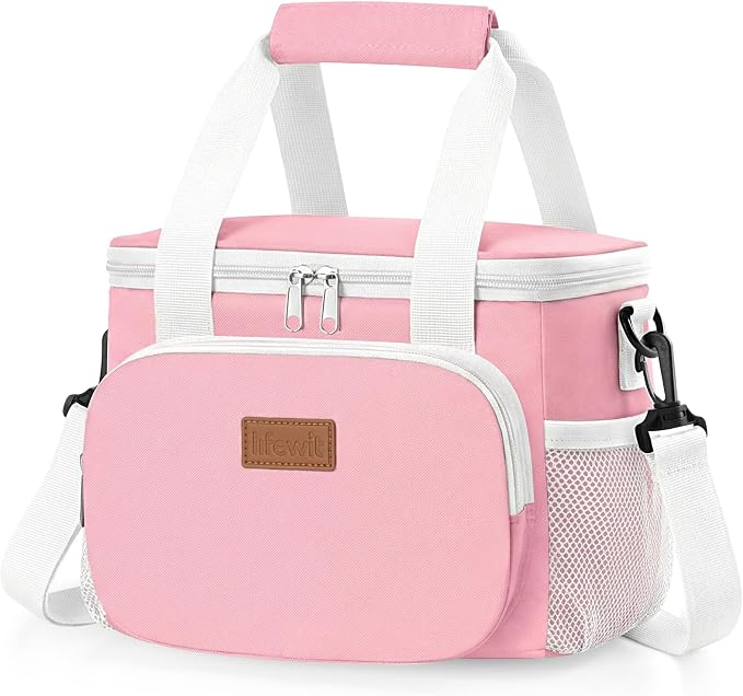 Lifewit Medium Lunch Bag, Insulated Lunch Box, Soft Cooler Cooling Tote for Adult Men Women, Light Pink 12-Can (9L) by Lifewit