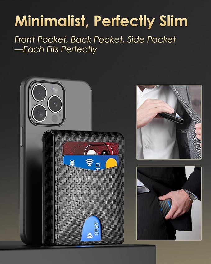 2026 Upgraded Minimalist Wallet for Men - RFID Blocking Credit Card Holder Case Leather Pop Up Aluminum Wallet with Cash Slot, Front Pocket ID Window Gift Boxed (Carbon Fiber - with Airtag Holder) - Image 5