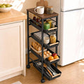 Pipishell Slim Storage Cart, Wooden Top Narrow Kitchen Storage Cart, Black | 5 Tier Skinny Rolling Cart with Pull-Out Baskets, Vented Design & Lockable Wheels for Kitchen, Bathroom, Laundry Room by Pipishell