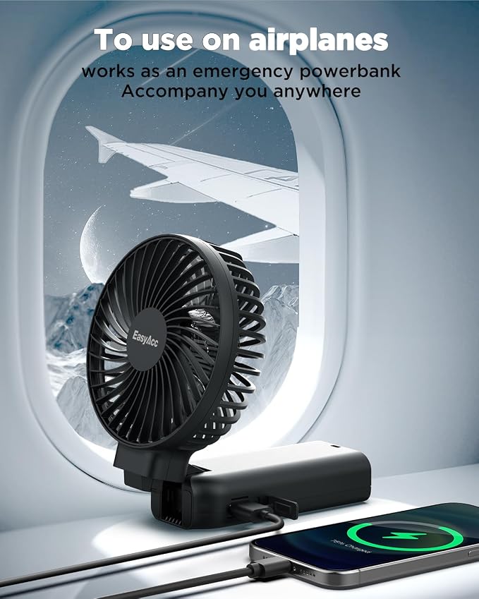 EasyAcc Portable Handheld Fan, 9000mAh + 53H Cooling Time+ ODM Durrable + with Hands-Free Camera Strap + Backup Power + 4 Speeds, Rechargeable Handheld Fan for Travel Outdoor - Image 9