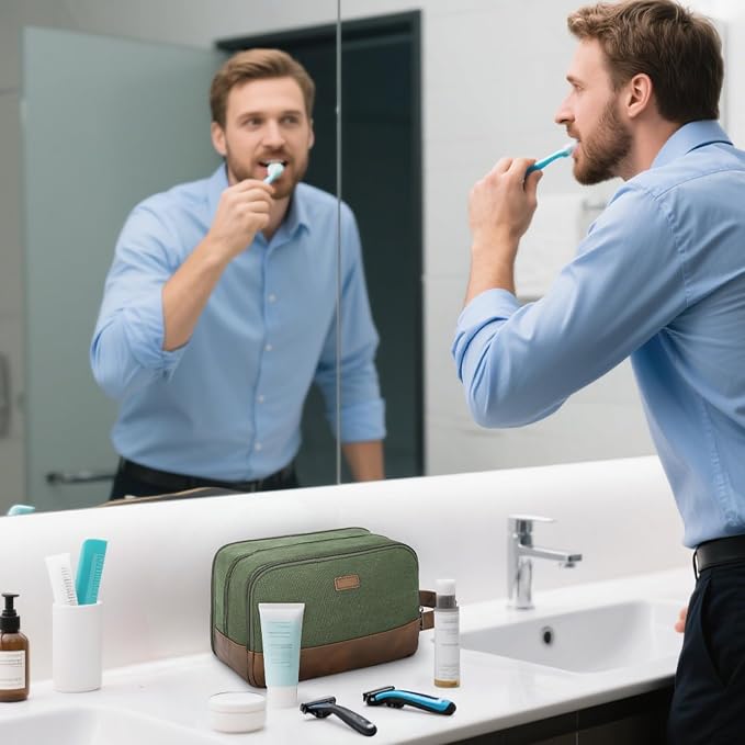 WANDF Travel Toiletry Bag for Men, Canvas Shaving Dopp Kit | Wet Separation, Water-Resistant Fabric, Travel Bag for Toiletries, Shaving Accessories, Weekend Trips - Image 5