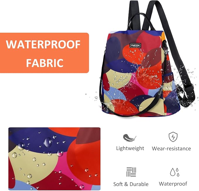 Backpack for Women Anti Theft Back Pack Purse Waterproof Nylon Backpack for College Bookbag Fashion Travel Shoulder Bag Colorful Polka Dots | Hidden Back Zipper Opening, Compact Travel Size, Waterproof Nylon, Daypack for College Work, Colorful Polka Do... - Image 7