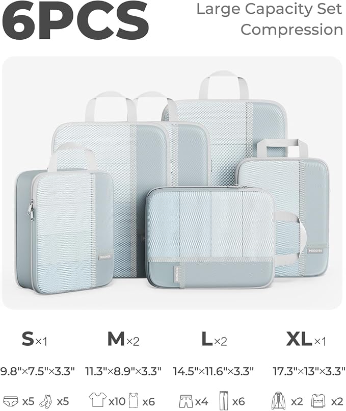 Percover Compression Packing Cubes for Travel, 6-Piece Structured Compression Organizer Set for Organized Packing & Carry-On Luggage, Slate Blue - Image 2
