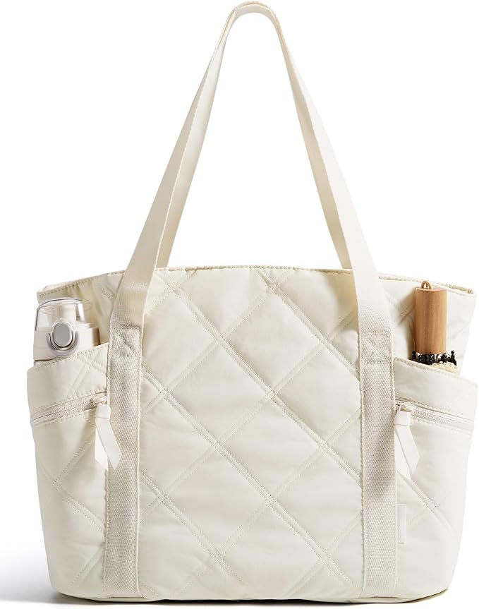 BAGSMART Crush Tote Bag for Women, 20L Puffer Work Tote with Zipper | Quilted Nurse Hospital Bag For Travel College Gym by BAGSMART