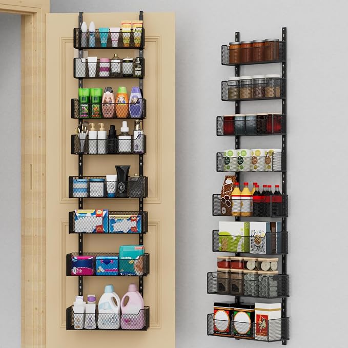 VyGrow Over The Door Organizer, 8-tier Metal Door Organizer Hanging with Adjustable Baskets, Behind The Door Storage for Bedroom Closet Bathroom Pantry Cabinet Kitchen, Black by VyGrow
