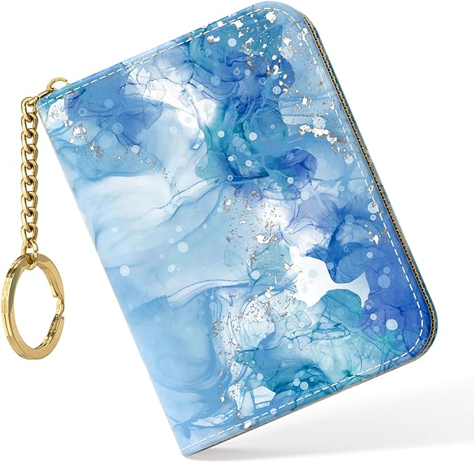 Nipichsha Women's Slim Leather RFID Wallet, Light Luxury Blue, 4.33 x 3.15 in | Leather Card Holder Wallet, Credit Card Wallet Organizer, Business Card Case with Zipper & Keychain, 12-Slot Compartment by Nipichsha