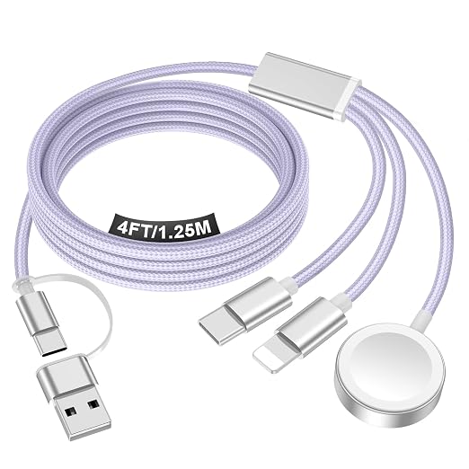 Travel Essentials for Apple Watch Charger,iPhone Charger,3 in 2 Type C/Lightning/Magnetic Travel Charging Cable,Portable Multi Charging Cable for Apple Watch, iPhone 17‑11,Samsung S26,Car,iPad-4FT by Accessoriesforphoneandelectricproducts