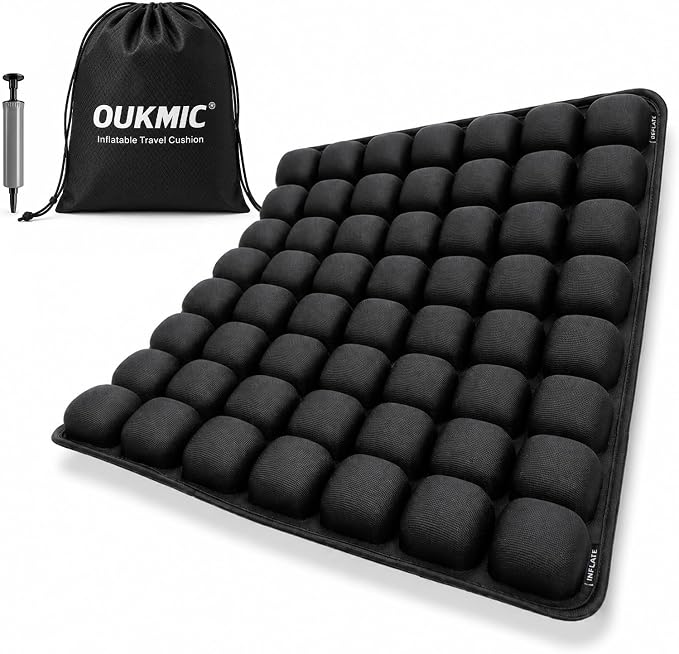 Ergonomic Inflatable Seat Cushion with 56 Airbags | Portable Travel Cushion, for Long Flights, Car & Office, Black by OUKMIC