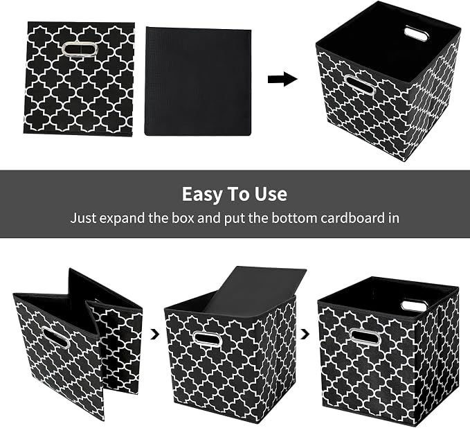 11 Inch Cube Storage Bins , Fabric Cube Organizer Bins with Handle, Foldable Cube Bins for Cloth or Accessary Storage, 11x11x11 Set of 3 (Black Light) - Image 7