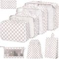 8 Set Packing Cubes for Suitcases, Packing Cubes with Shoe, Cosmetics, Clothing, Accessories Bags for Travel Luggage Organizer Women Men(Light Pink Checkered) by Hatisan