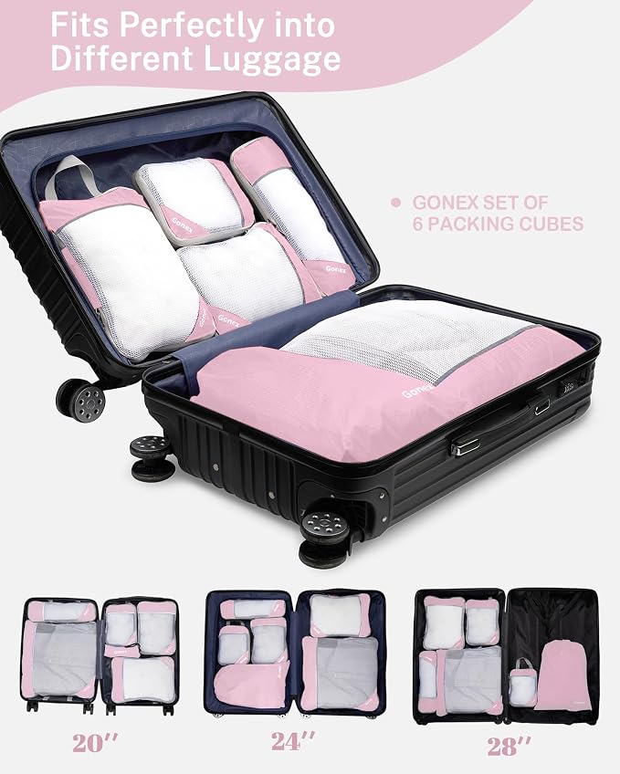Gonex Compression Packing Cubes for Travel, Mesh Bags Luggage Organizers | Set of 4/5/6/7/10 for Essentials, Extensible, Fits 20"Carry-on Suitcases, See-through Mesh, Double Zipper Compression - Image 5