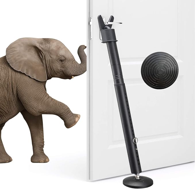 Door Security Bar - Upgraded Anti-Slip Base,Heavy Duty Burglar Door Stopper Stick,28-52" Adjustable Barricade Safety Jammer Stoper for Front Door Patio Sliding Glass Window,Black by Unknown