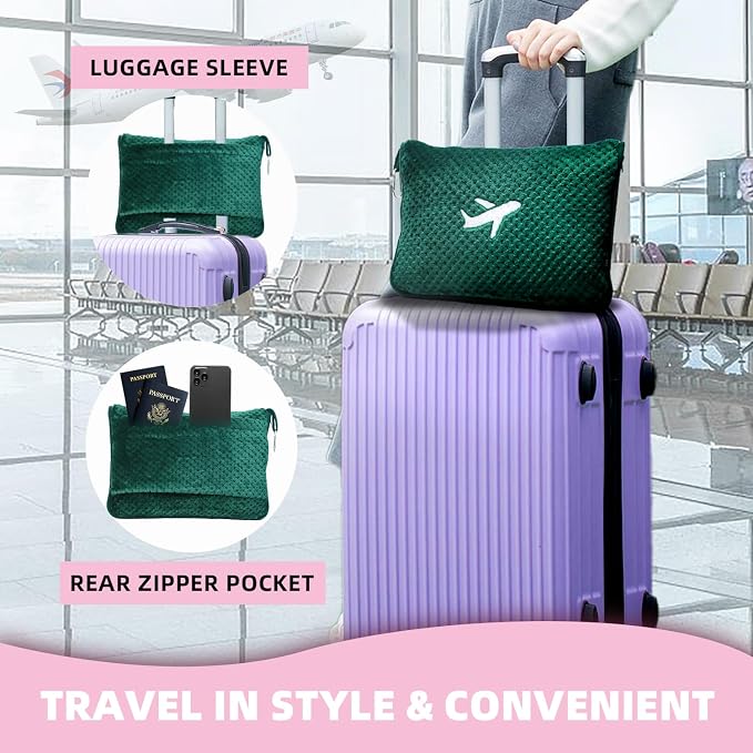 3 in 1 Travel Blanket Pillow Set - 350 GSM Thick Travel Blanket Airplane Compact with Bag, Soft Bag with a Pocket, Inflatable Travel Pillow for Camping & Car Trip (Dark Green) - Image 4