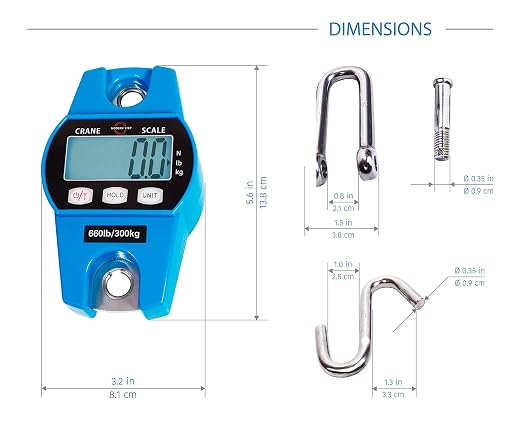 Digital Hanging Scale 660 LB 300 KG - Professional Heavy Duty Waterproof Fish Scale - Portable Durable Crane Scale for Luggage Weight Suitcase Hunting Farm Bike Bow Fish Weight Fishing Scale - Image 6