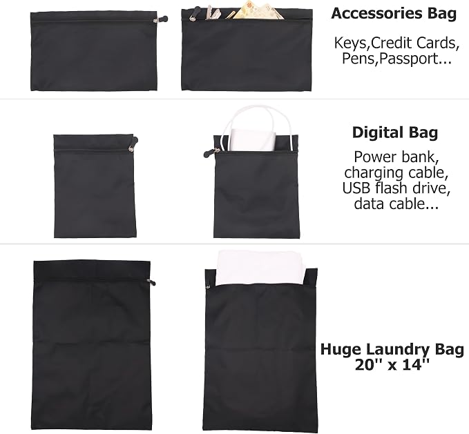 DoubleTrip 9-Piece Black Travel Organizer Set with 4 Packing Cubes, Cosmetic Organizer, Shoe & Electronics Pouches, and Accessories & Laundry Bag for Luggage Storage & Travel Essentials - Image 4