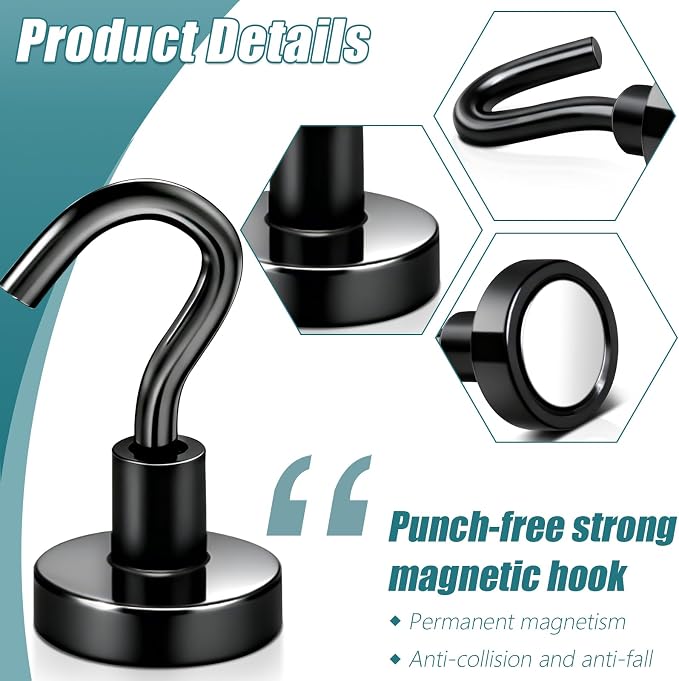MAGXCENE 50 Pack Magnetic Hooks Heavy Duty, Strong Magnet Hooks for Cruise Refrigerator, Neodymium Magnets with Hooks for Grill Hanging Kitchen Tool Storage, Black - Image 2
