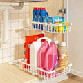 Under Sink Organizer, Height Adjustable Under Sink Organizers and Storage, 2 Tier Pull Out Drawer Cabinet Storage for Kitchen Bathroom, 1 Pack, White | cabinet organizer, 5 level adjustable, quiet sliding rails, dual suction and nano tape, no drill, ru... by REALINN