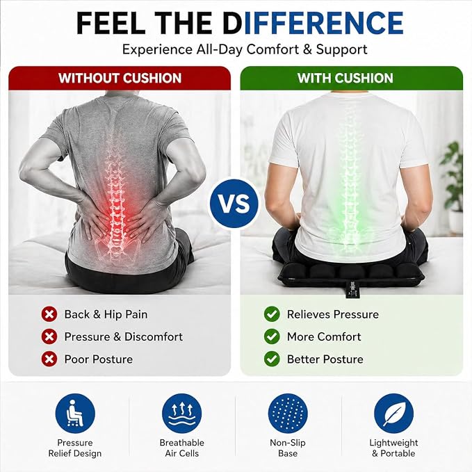 ComfyNest Inflatable Air Cell Seat Cushion for Airplane, Office Chair, Car | wheelchair Seat Cushion for Travel Black - Image 6
