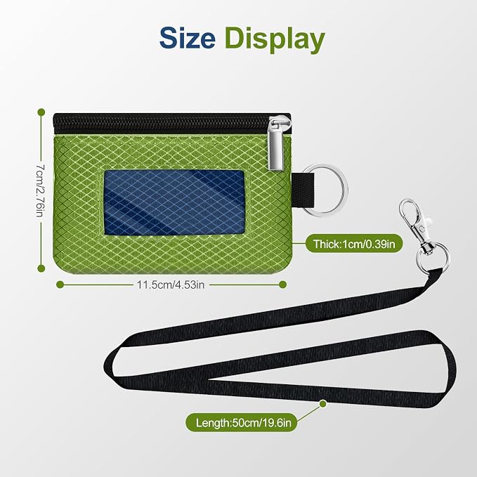 Minimalist RFID Blocking Small Wallet with ID Window,WaterResistant Zip Id Case Wallet with Lanyard Keychain for Cards,Cash,Travel,Women,Men (Olive Green/Electric Blue) - Image 5