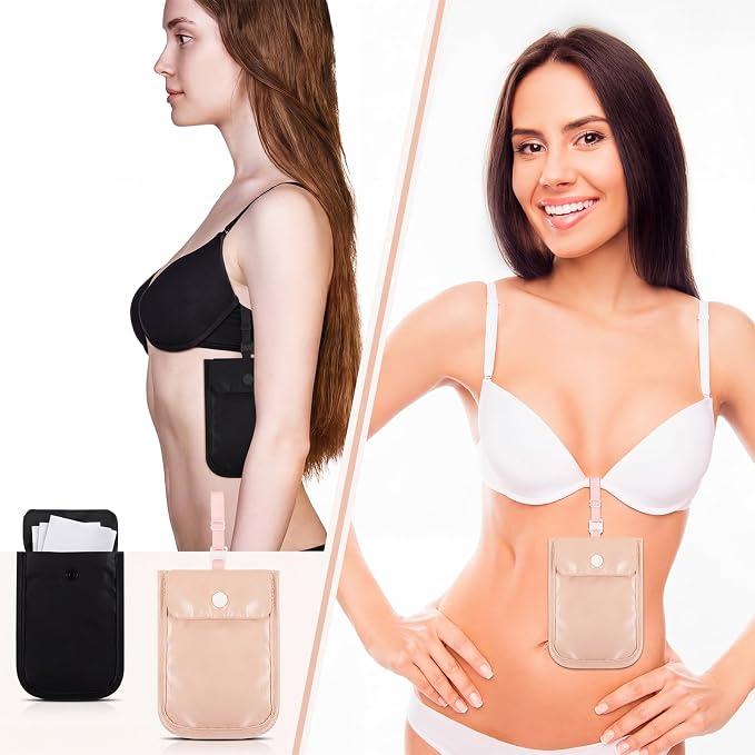 2 Pieces Travel Bra Wallet for Women Hidden Bra Wallet Pickpocket Proof Under Clothes Money Belt Pouch Secret for Passport Money Valuables(5.7 x 4.6 Inch,Black, Pink) - Image 5