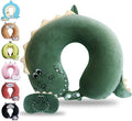 Sexysamba Cartoon Headrest & Neck Pillow for Kids Boys & Girls, Teens, Travel Accessories for Airplane, Car, Recline, Memory Foam Cute Travel Pillow with Sleep Eye Mask - Dinosaur by Sexysamba