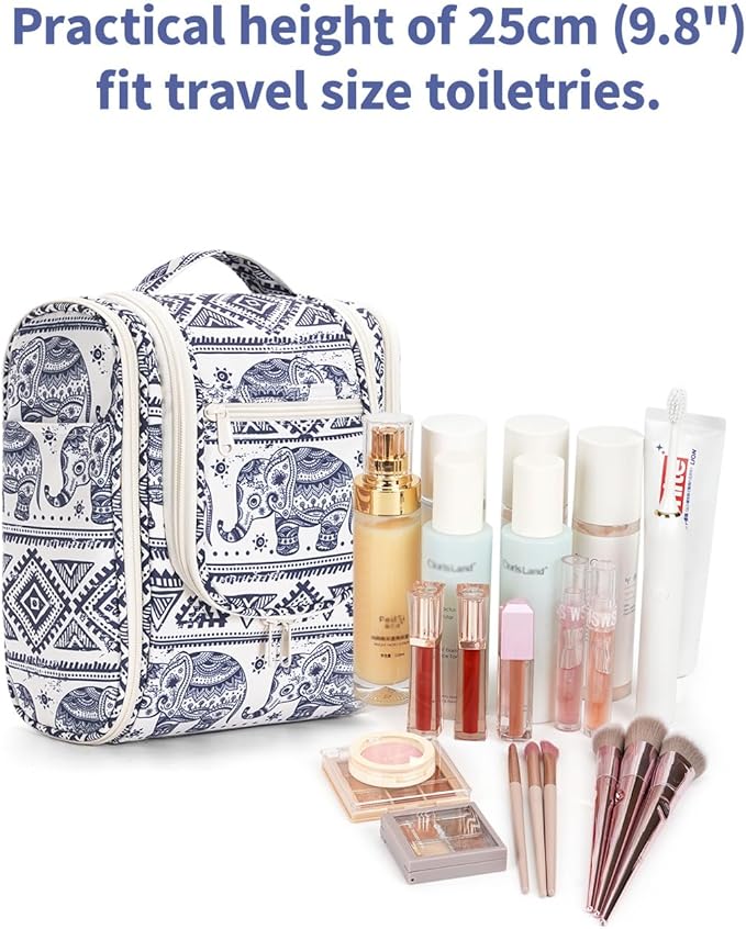 Narwey Small Hanging Toiletry Bag Women Travel Makeup Bag Organizer Toiletries Bag for Travel Size Essentials Accessories Cosmetics (Medium, Elephant) - Image 4