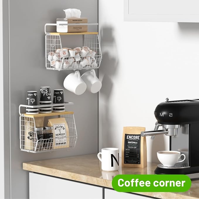 Magnetic Shelf for Fridge with Wood Lid, Fruit Potato and Onion Storage Bins, Pantry Organizers & Storage, Large Container Magnetic Spice Rack for Refrigerator, Kitchen Counter (White, 2) - Image 3