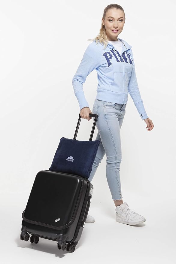 BlueHills Premium Soft Long Travel Blanket Pillow Airplane - Navy Blue | 70 X 48 Long Travel Blanket/Pillow, Luggage Belt & Carabiner, Tall Compact & Packable, Large Airplane Traveling Essentials - Image 7