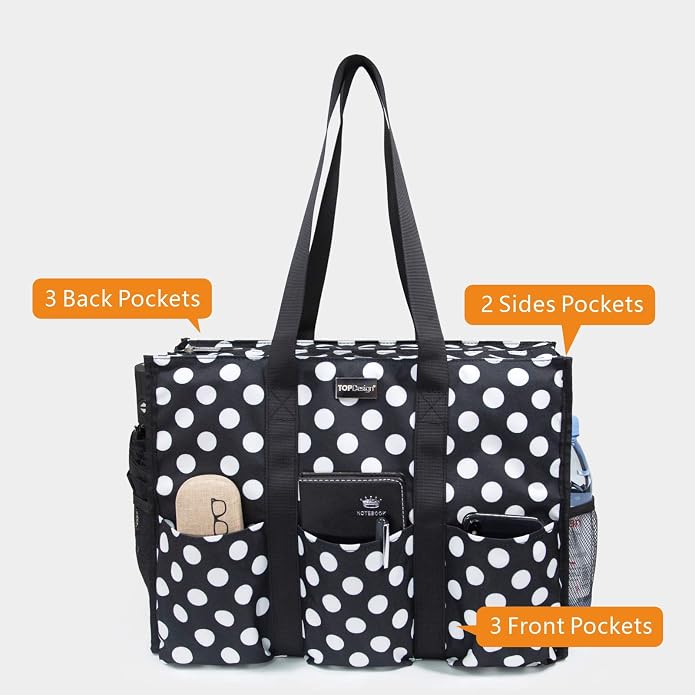 TOPDesign Utility Water Resistant Tote Bag with 13 Pockets, Top Zipper Closure & Thick Bottom Support, for Working Women - Image 3