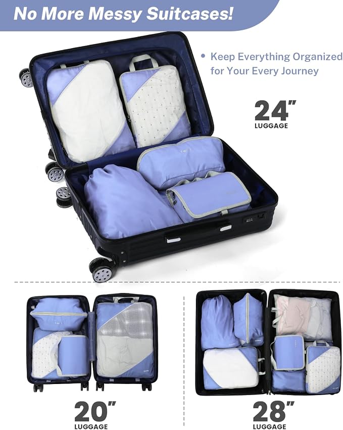 Gonex Compression Packing Cubes for Travel, Mesh Bags Luggage Organizers | Set of 4/5/6/7/10 for Essentials, Extensible, Fits 20"Carry-on Suitcases, See-through Mesh, Double Zipper Compression - Image 7