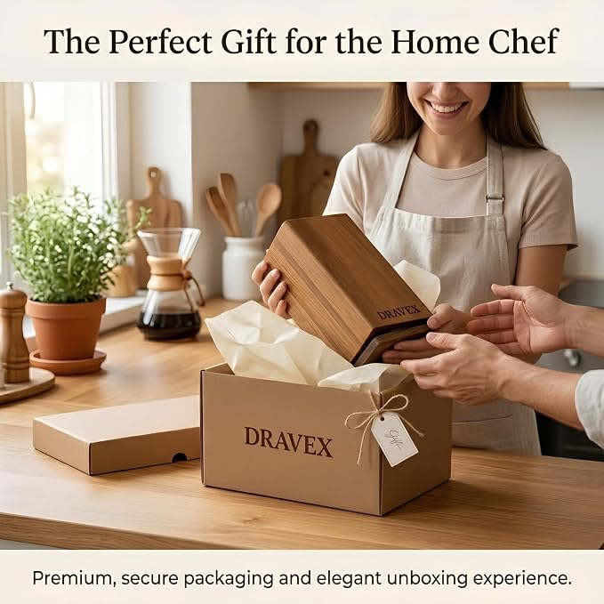 DRAVEX Ultra Premium Magnetic Knife Block without Knives for Counter Top | 360° Rotatable Acacia Wood Knife Holder Stand, Large Kitchen Utensils Holder with Strong Magnet, Anti-Slip Base - Image 9