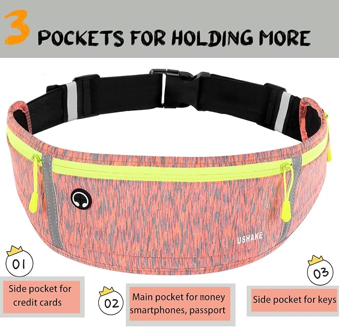 USHAKE Slim Running Belt, Workout Fanny Pack for Men Women,Exercise Waist Pack for Apple iPhone Holder, Runner Belt for Running Walking Cycling Camping Gym - Image 3