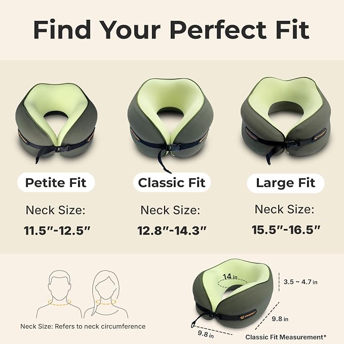 Cesperi® Ergonomic Travel Neck Pillow for Airplanes & Cars, Medium | CertiPUR-US® Certified Memory Foam, Washable Cover, Travel Bag, Standard Neck Fit, Neck Pillow for Flights (Avocado Green) - Image 4
