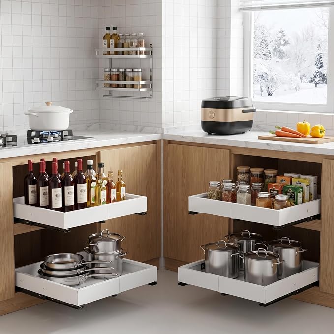 DOMNIU 2 Pack Pull Out Cabinet Organizers Width(12"-19"), Depth(17"-23") | Slide Out Drawers, Upgrade 3 Slide Rails Sliding Drawer for Kitchen Cabinet Organizer, White - Image 7