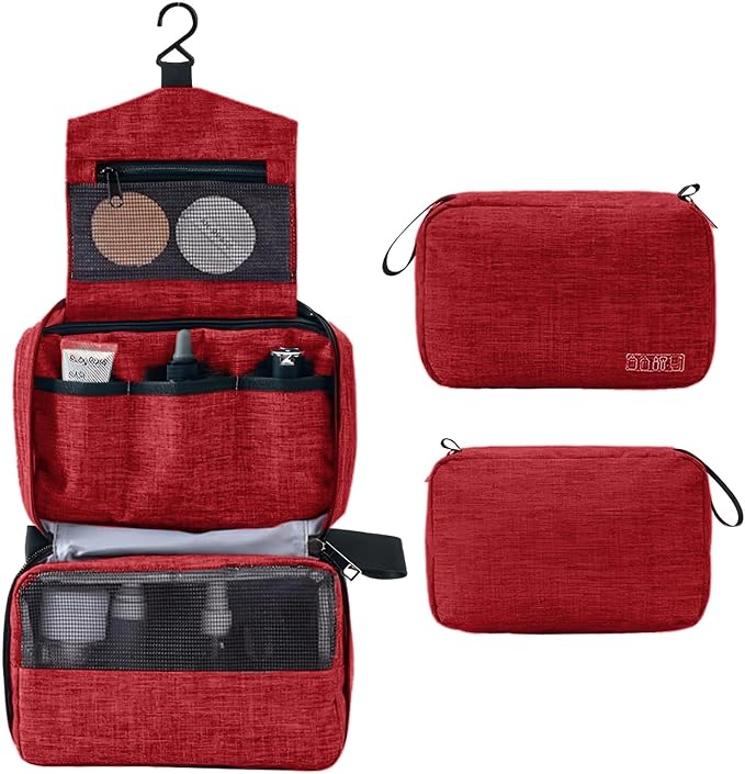 Travel toilet bag is used to store toiletries, Suitable for short-term travel use hanging toilet bag (Burgundy) - Image 3