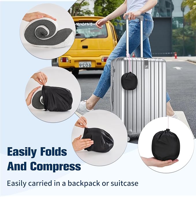 Cirorld Neck Pillow for Traveling, Travel Pillows for Airplanes,100% Pure Memory Foam Travel Neck Pillow, Adjustable Flight Pillow, Portable Plane Accessories with Eye Mask, Earplugs, Carry Bag - Image 6