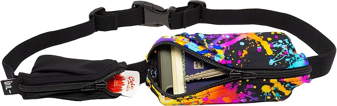 SPIbelt Double Pocket Running Belt, Expandable Dual Pockets, Adjustable Waist, No Bounce, Rave with Black Zipper by SPIbelt