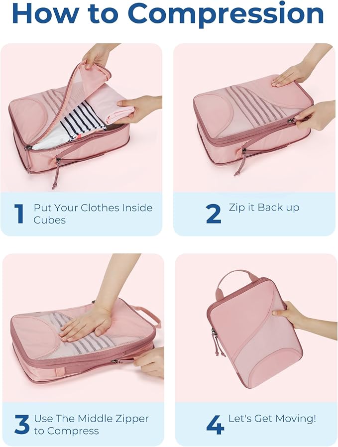 Bagsmart Compression Packing Cubes, Travel Bag Cruise Ship Essentials | Lightweight, Compressible Suitcase Organizer Set fit Standard Carry-On & Checked Luggage, 6 Set, 14 Set Washable Packing Bags - Image 5