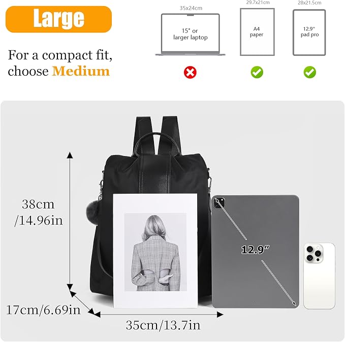 PINCNEL Women Backpack Purse Waterproof Nylon Anti-theft Rucksack Lightweight Shoulder Bag - Image 2