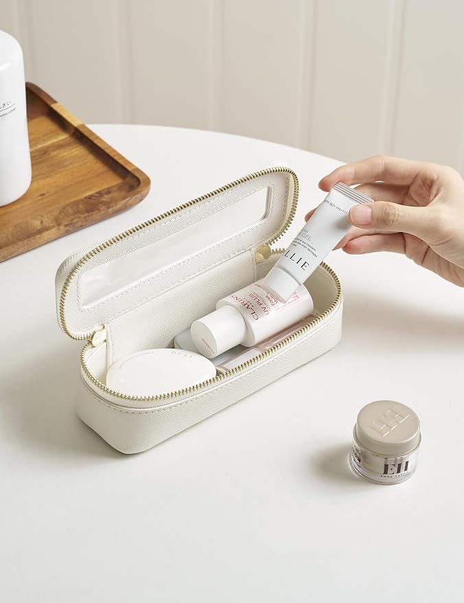 Slim Makeup Brush Bag Travel Clear Toiletry Bag for Women Cute White Make Up Bag for Traveling Cosmetic Bag Organizer Waterproof Tansparent Beauty Makeup Case - Image 2