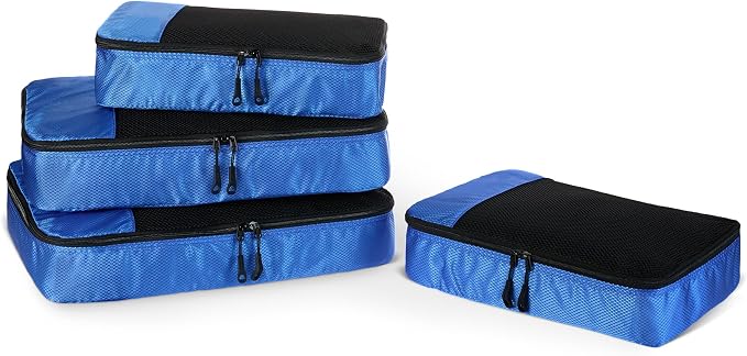 Amazon Essentials 4-Piece Packing Cubes Travel Accessories Set, Space-Saving Luggage Organizer with Double Zipper, Mesh Top, 2 Medium/2 Large, Blue (Previously Amazon Basics) by AmazonEssentials