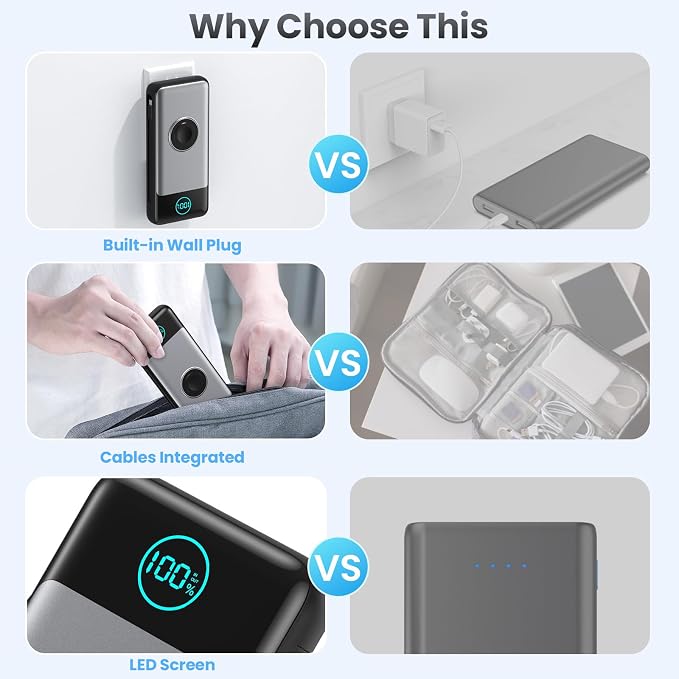 Portable Charger for iPhone with Built-in Cables and AC Wall Plug,26800mah Fast Charging USB C Power Bank,25W PD Travel Essential Battery Pack for iPhone 17/16/15/14/13,Galaxy,Apple Watch (Black) - Image 7