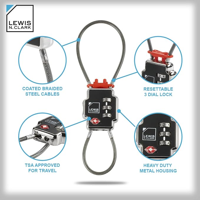 Lewis N Clark Triple Security Lock: TSA Luggage Locks for Suitcases, Carry On, Laptop Bag & More, Set Combination Lock to Create Secure Padlock for Travel, Vacation, Business, or Backpacking, 1 Pack - Image 3