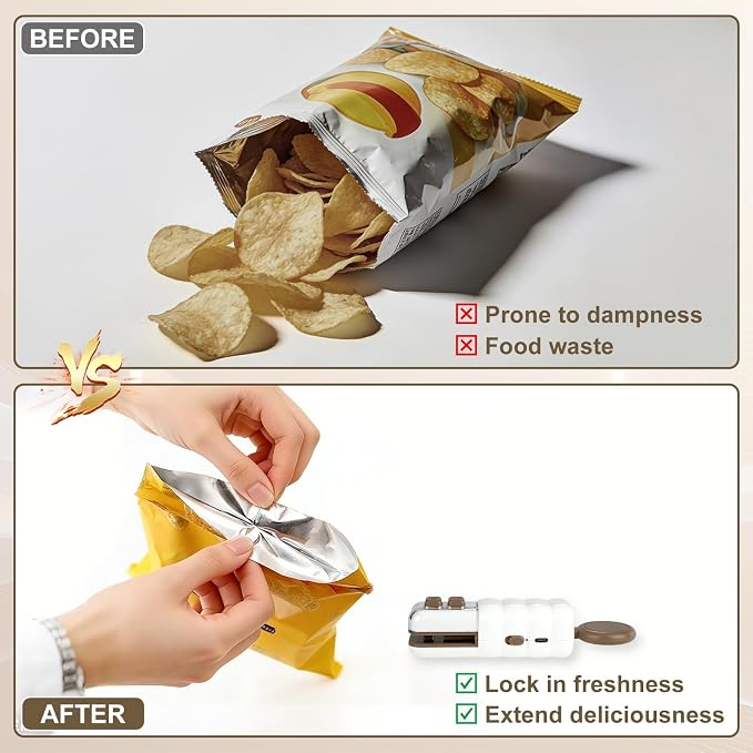 4 in 1 Mini Bag Sealer, Upgraded Mini Bag Sealer with Cutter and Magnet, USB C Rechargeable Chip Bag Sealer for Plastic Snack Bags, Bag Sealer Handheld for Food & Kitchen Storage (White) - Image 5