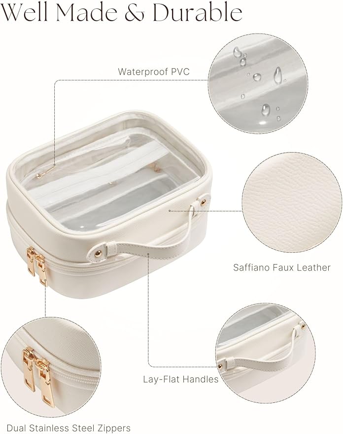 Clear Cosmetic Bag Double Layer Travel Toiletry Bag Clear Makeup Bag Case with 4 Compartments, Transparent Travel Bag for Toiletries, Large Toiletry Bag for Women Cosmetic Case (White, Small) - Image 7