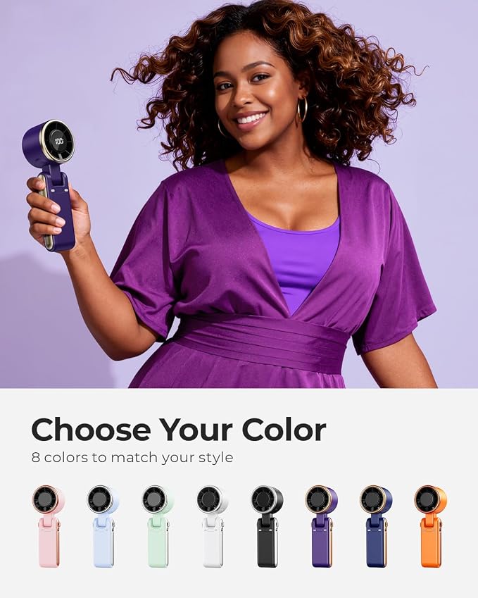 Portable Handheld Turbo Fan - 5 Gear High Speed 4000mAh Rechargeable Mini Personal Hand Fan Blow Cold Air, Battery Operated Travel Essentials, Beach Vacation, Gifts for Women, Men (Purple) - Image 7