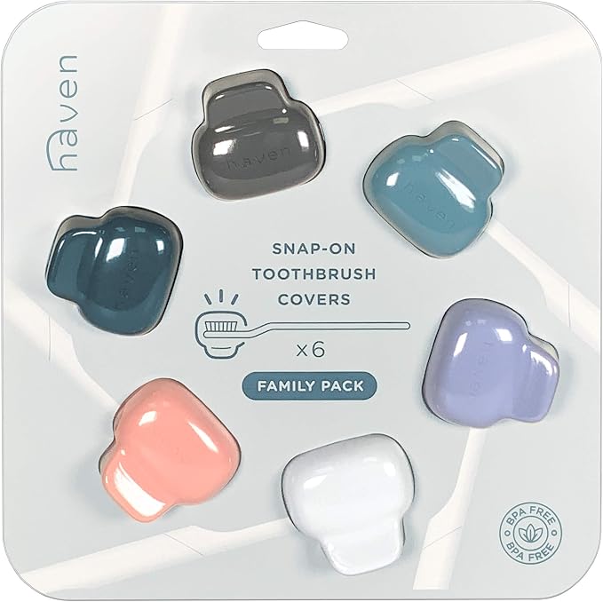 Haven Toothbrush Cover Family Pack - Fits Electronic and Manual Toothbrushes - Travel Toothbrush Case Holders - Set of 6 Tooth Brush Protectors (White, Blue, Purple, Coral, Teal, Charcoal Gray) by Haven