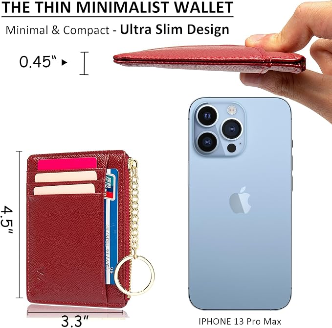 Valentoria Slim RFID Blocking Card Holder Small Pocket Wallet Keychian Zipper Coin Purse Mini Cash & Coin & Cards Case for Women Men | Slim - Image 6