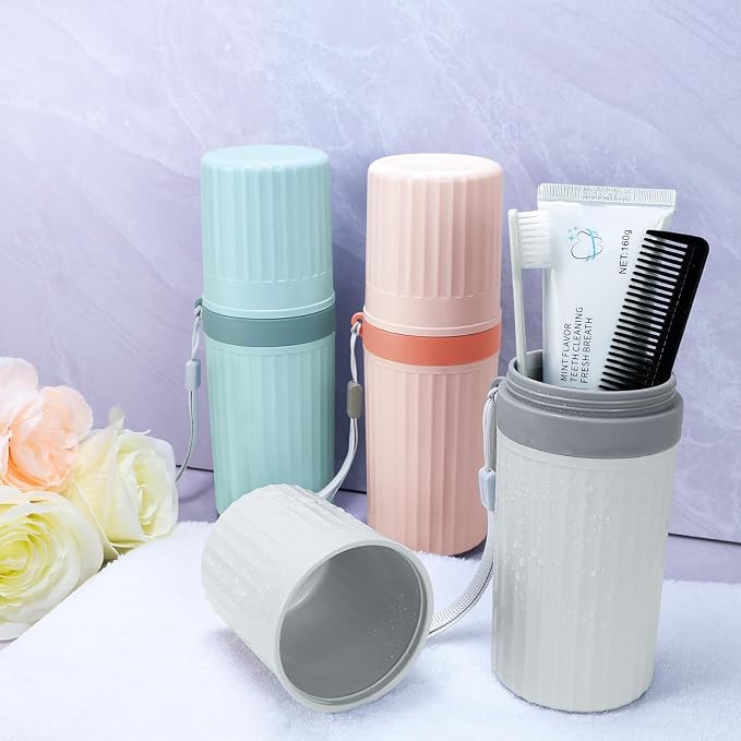 Mulbozy Travel Toothbrush Holder, Large Travel Toothbrush Cup Case, Portable Travel Toothbrush Toothpaste Makeup Storage for Business Trip Camping School - Pink - Image 6