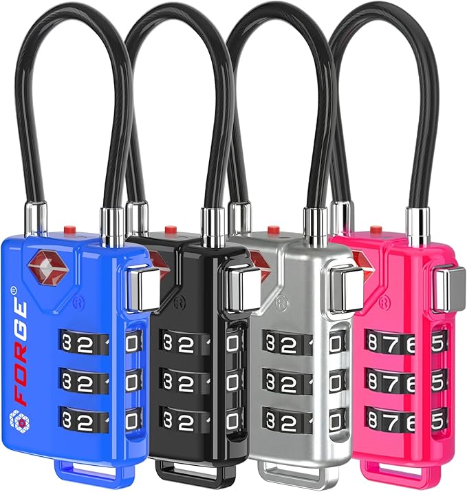 TSA Approved Cable Luggage Locks, Re-settable Combination with Alloy Body by Forge